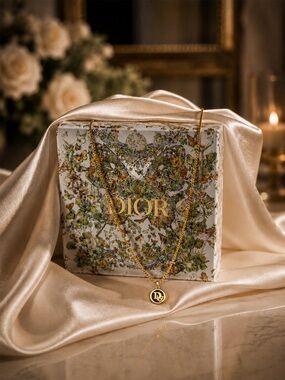 Christian Dior CD Logo Pendant Necklace | 18K Gold Plated | Full Inclusion